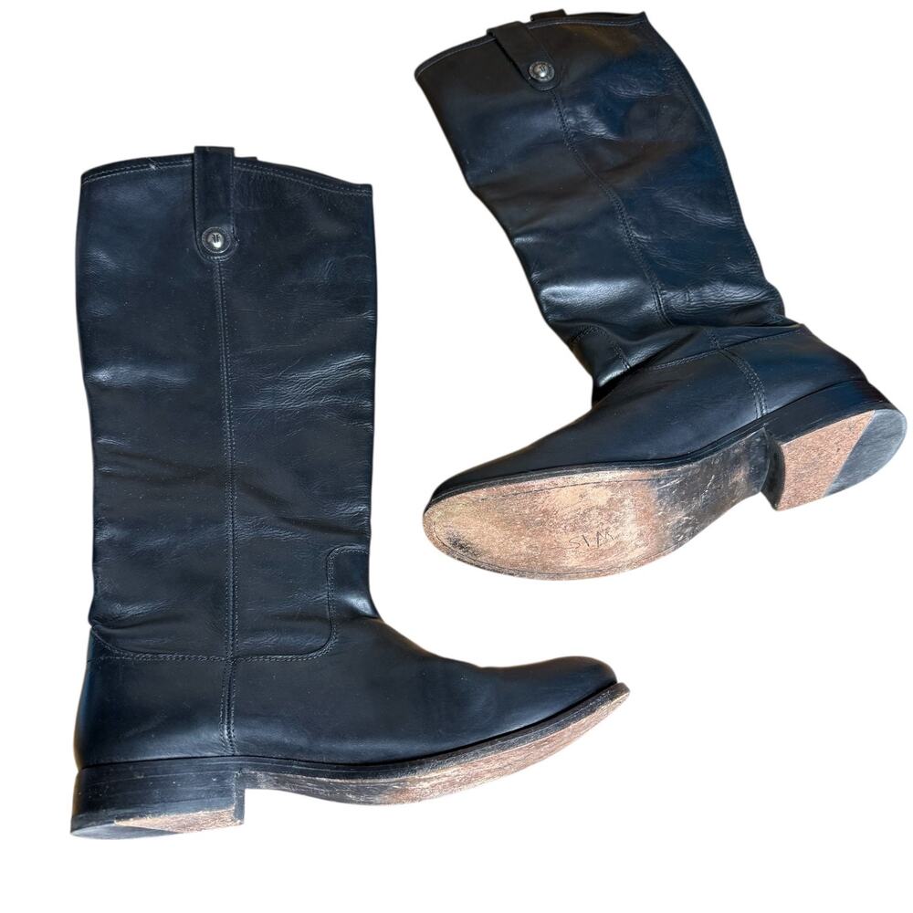 Frye Melissa Knee High Black Leather Riding Boots Pull On Round Toe Size 8.5 B - Picture 7 of 10